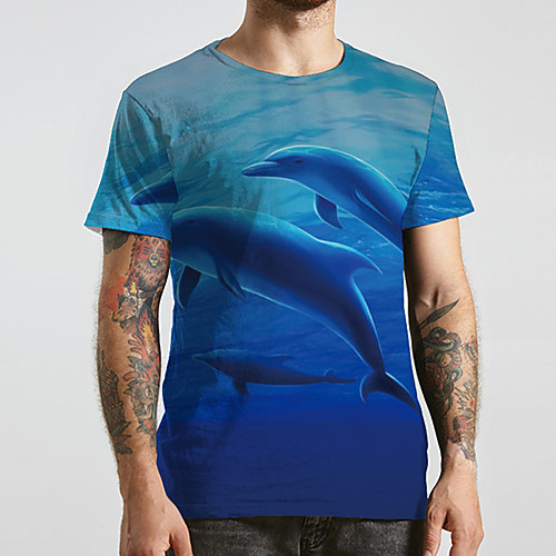 

Men's Unisex Tee T shirt 3D Print Graphic Prints Dolphin Plus Size Print Short Sleeve Casual Tops Basic Designer Big and Tall Blue