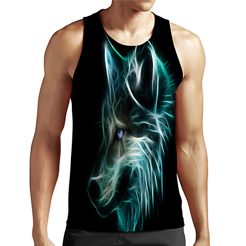 

Men's Unisex Tank Top Undershirt 3D Print Graphic Prints Wolf Plus Size Print Sleeveless Casual Tops Basic Designer Big and Tall Blue