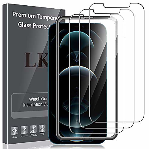 

lk 3 piece protective film compatible with iphone 12 pro / iphone 12 tempered glass, 9h hardness film, hd clear screen protector, scratch, bubble-free, easy assembly