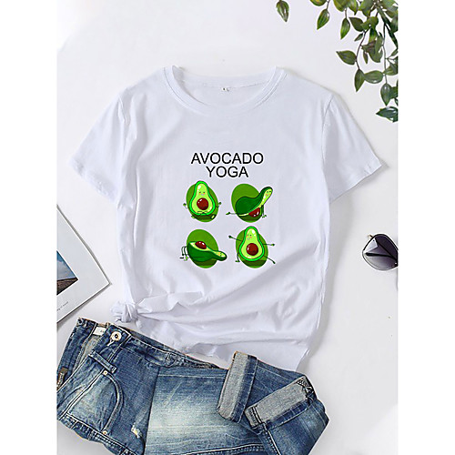 

Women's T shirt Graphic Fruit Print Round Neck Tops 100% Cotton Basic Basic Top White Black Purple