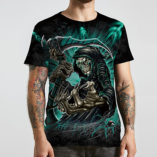 

Men's Unisex Tee T shirt 3D Print Graphic Prints Skull Plus Size Print Short Sleeve Casual Tops Basic Designer Big and Tall Blue