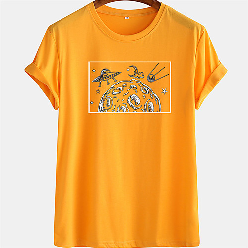 

Men's Unisex Tee T shirt Hot Stamping Graphic Prints UFO Plus Size Short Sleeve Casual Tops 100% Cotton Basic Designer Big and Tall Black Blue Yellow