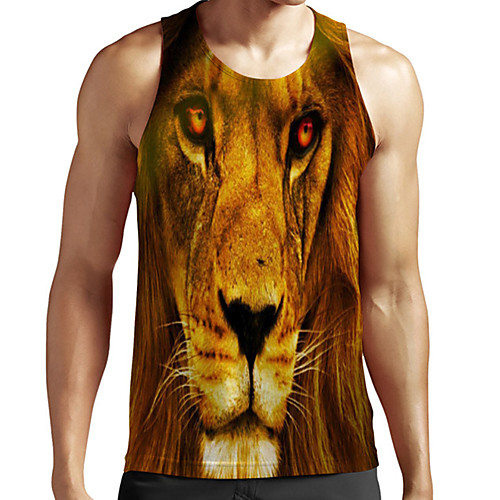 

Men's Unisex Tank Top Undershirt 3D Print Graphic Prints Lion Animal Plus Size Print Sleeveless Casual Tops Basic Fashion Designer Breathable Yellow