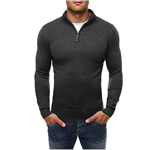 

Men's Solid Color Pullover Long Sleeve Sweater Cardigans Stand Collar Fall Spring Black Navy Blue Gray