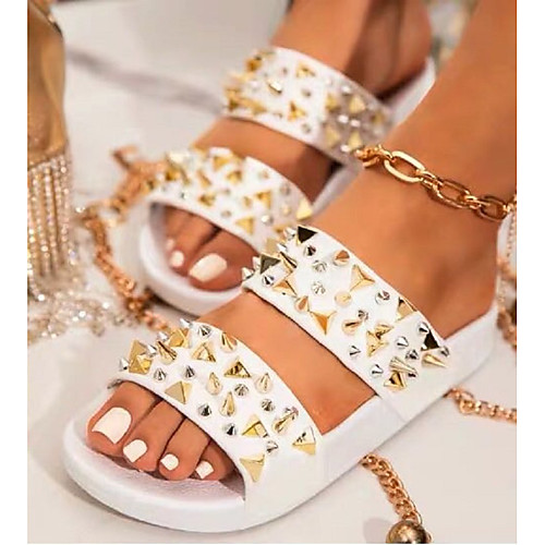 

Women's Sandals Platform Sandals Flat Heel Round Toe PU Rivet Solid Colored White Red Black