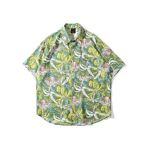 

Men's Shirt Other Prints Tropical Button-Down Print Short Sleeve Casual Tops 100% Cotton Hawaiian Distressed Light Green