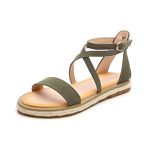 

Women's Sandals Flat Heel PU Buckle Almond Black Green