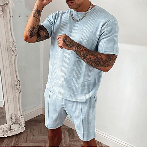 

Men's Shirt Suits Shirt Solid Color Short Sleeve Casual Tops Casual Fashion Breathable Comfortable Round Neck Blue