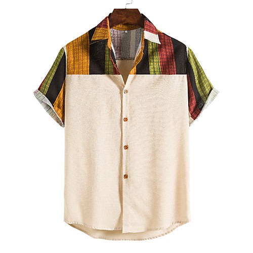 

Men's Shirt Other Prints Lattice Short Sleeve Daily Tops Casual Beige