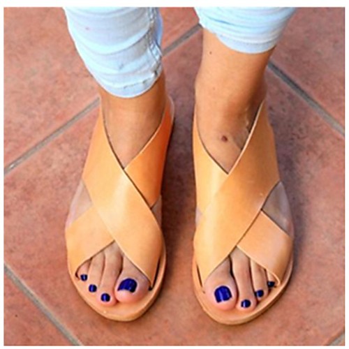 

Women's Sandals Flat Heel Round Toe PU Synthetics Light Brown Black