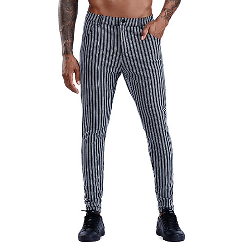 

Men's Classic Style Business Pants Stripe Full Length Print Black