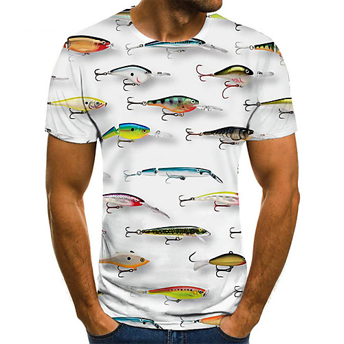 

Men's Unisex Tee T shirt Shirt 3D Print Graphic Prints Fish Plus Size Print Short Sleeve Casual Tops Basic Fashion Designer Big and Tall Round Neck White