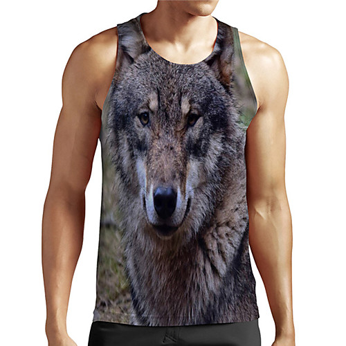 

Men's Unisex Tank Top Undershirt 3D Print Graphic Prints Wolf Plus Size Print Sleeveless Casual Tops Basic Designer Big and Tall Gray