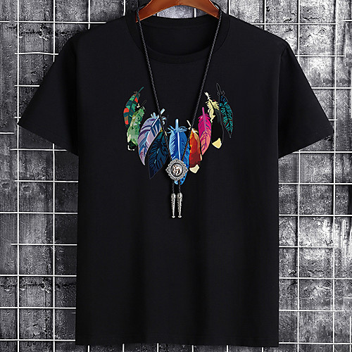 

Men's Unisex Tee T shirt Hot Stamping Graphic Prints Feather Plus Size Print Short Sleeve Casual Tops Cotton Basic Fashion Designer Big and Tall White Black Khaki