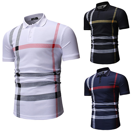 

Men's Golf Shirt Tennis Shirt Other Prints Striped Short Sleeve Casual Tops Cotton Casual White Black Navy Blue / Summer
