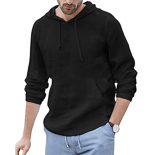 

Men's Shirt Solid Color Drawstring Long Sleeve Casual Tops Lightweight Casual Fashion Breathable Hooded Blue White Black
