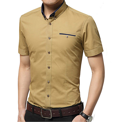 

Men's Shirt Other Prints Solid Colored Solid Color Short Sleeve Casual Tops Basic Casual Standing Collar Yellow Blushing Pink Gray