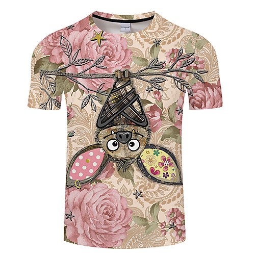 

Men's Unisex Tee T shirt 3D Print Abstract Graphic Prints Bat Plus Size 3D Print Print Short Sleeve Casual Tops Basic Designer Big and Tall Light Pink