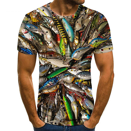 

Men's Unisex Tee T shirt 3D Print Graphic Prints Fish Plus Size Print Short Sleeve Casual Tops Basic Fashion Designer Big and Tall Brown