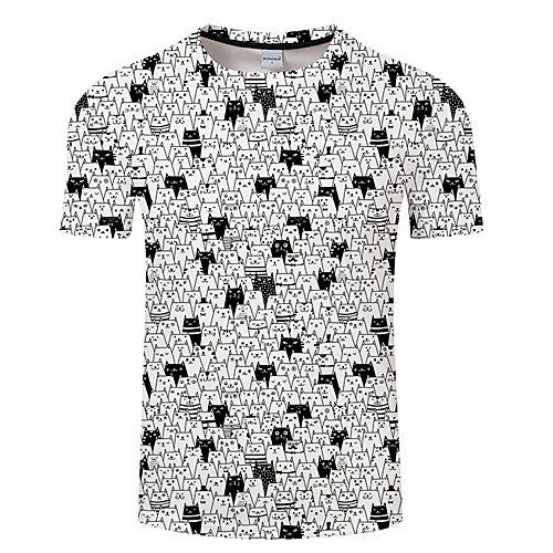 

Men's Unisex Tee T shirt Shirt 3D Print Cat Graphic Prints Animal Plus Size 3D Print Print Short Sleeve Casual Tops Basic Designer Big and Tall White Purple Dusty Rose