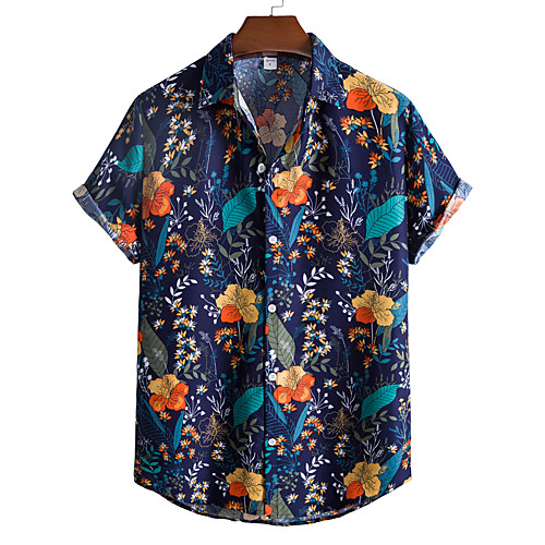 

Men's Shirt Other Prints Color Block Plus Size Print Short Sleeve Going out Tops Tropical Beach Rainbow