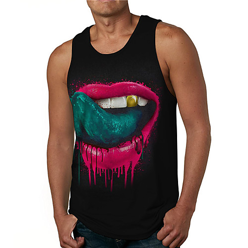 

Men's Tank Top Undershirt 3D Print Graphic Prints Mouth Print Sleeveless Daily Tops Casual Designer Big and Tall Black