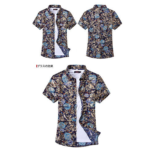 

Men's Shirt Other Prints Floral Graphic Short Sleeve Casual Tops Fashion Navy Blue