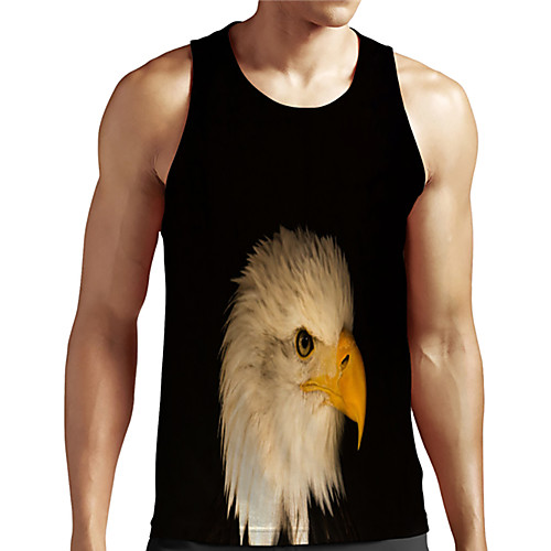 

Men's Unisex Tank Top Undershirt 3D Print Graphic Prints Eagle Animal Plus Size Print Sleeveless Casual Tops Basic Designer Big and Tall Black