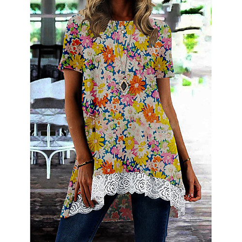 

Women's A Line Dress Short Mini Dress Blue Yellow Khaki Short Sleeve Floral Polka Dot Paisley Summer Round Neck Elegant Casual 2021 S M L XL XXL