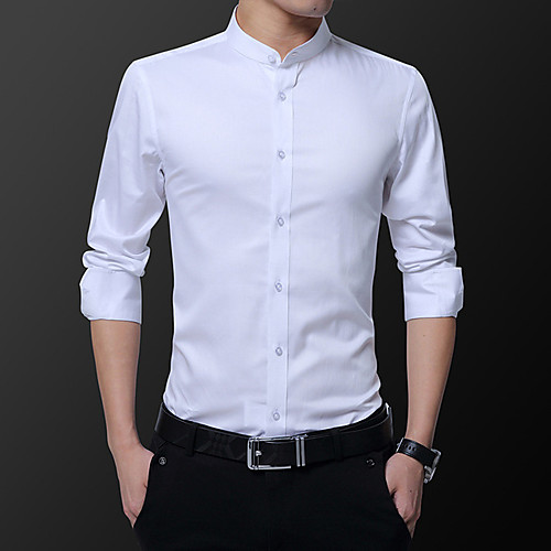 

Men's Shirt non-printing Solid Colored Solid Color Long Sleeve Casual Tops Cotton Basic Casual Standing Collar White Black