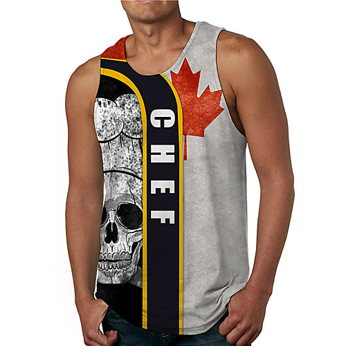 

Men's Tank Top Undershirt 3D Print Graphic Prints Skull Print Sleeveless Daily Tops Casual Designer Big and Tall Gray