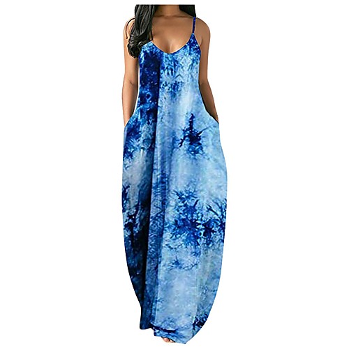 

Women's Strap Dress Maxi long Dress Light Blue colourful Orange Navy Blue Sleeveless Tie Dye Spring Summer Casual / Daily 2021 S M L XL XXL