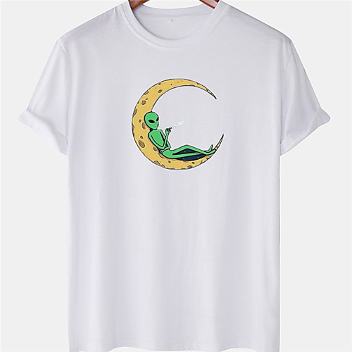 

Men's Unisex Tee T shirt Hot Stamping Graphic Prints Moon Alien Plus Size Short Sleeve Casual Tops 100% Cotton Basic Designer Big and Tall White Black Blue