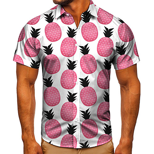 

Men's Shirt 3D Print Graphic Prints Pineapple Button-Down Short Sleeve Street Tops Casual Fashion Classic Breathable Blushing Pink