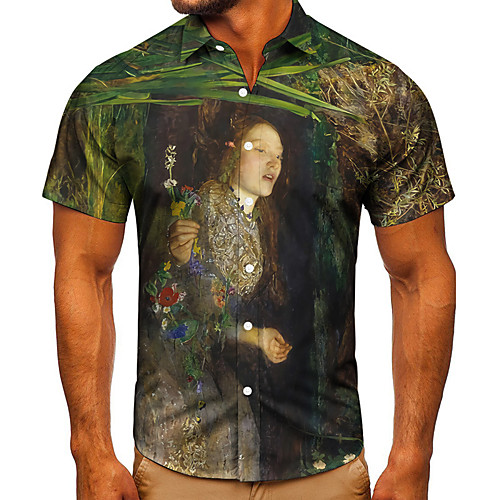 

Men's Shirt 3D Print Graphic Prints Human Button-Down Short Sleeve Street Tops Casual Fashion Classic Breathable Green