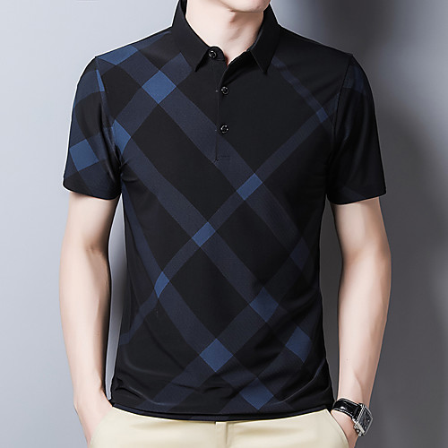 

Men's Golf Shirt Tennis Shirt Other Prints Lattice Print Short Sleeve Casual Tops Business Simple Blue-Green Black Navy Blue / Summer / Work