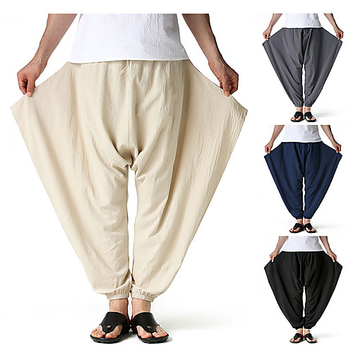 

Men's Casual / Sporty Chino Outdoor Sports Slim Casual Home Harem Loose Pants Chinos Pants Solid Color Full Length Sporty Black Khaki Dark Gray Navy Blue / Summer / Drawstring