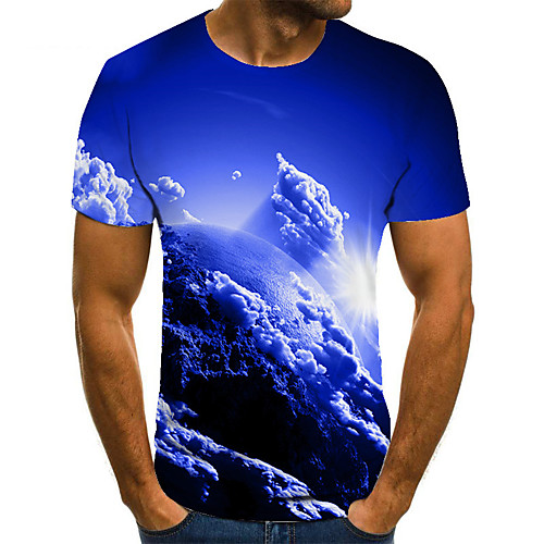 

Men's Unisex Tee T shirt 3D Print Graphic Prints Clouds Plus Size Print Short Sleeve Casual Tops Basic Fashion Designer Big and Tall Blue