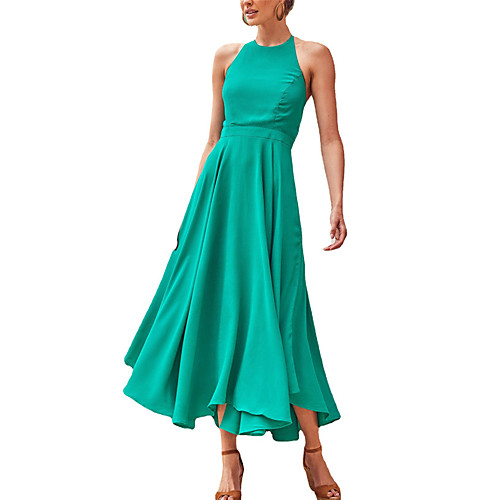 

Women's Sundress Maxi long Dress Fuchsia Green Red Navy Blue Sleeveless Floral Solid Color Print Spring Summer Halter Neck Casual Holiday 2021 S M L XL