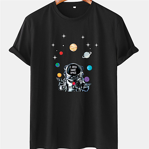 

Men's Unisex Tee T shirt Hot Stamping Graphic Prints Planet Plus Size Short Sleeve Casual Tops 100% Cotton Basic Designer Big and Tall Black Blue