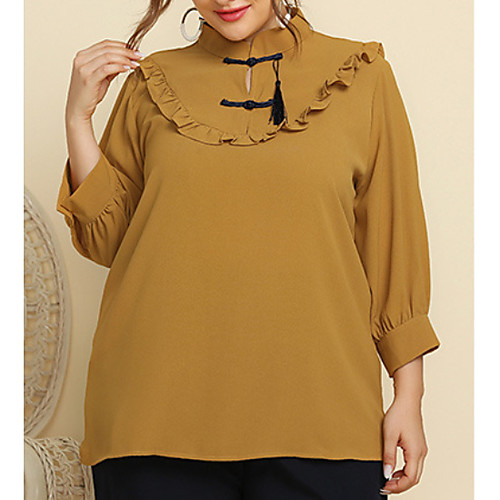 

Women's Plus Size Tops Blouse Plain Long Sleeve Crewneck Yellow Big Size XL XXL 3XL 4XL