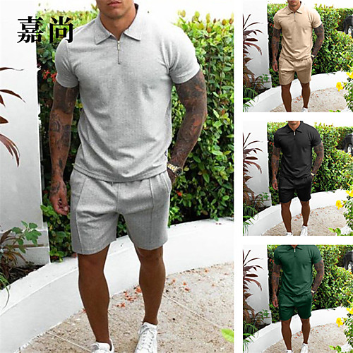 

Men's Shirt Suits Shirt Solid Color Button-Down Short Sleeve Casual Tops Cotton Casual Fashion Breathable Comfortable Gray Khaki Green