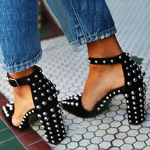 

Women's Heels Block Heel Pointed Toe Suede Rivet Solid Colored Black