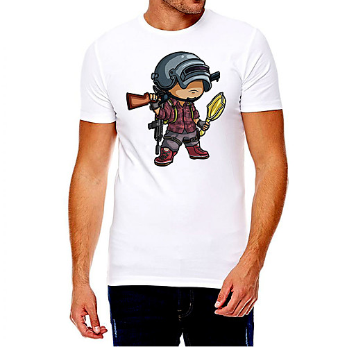 

Men's Unisex Tee T shirt Hot Stamping Cartoon Graphic Prints Soldier Plus Size Print Short Sleeve Casual Tops Cotton Basic Fashion Designer Big and Tall White