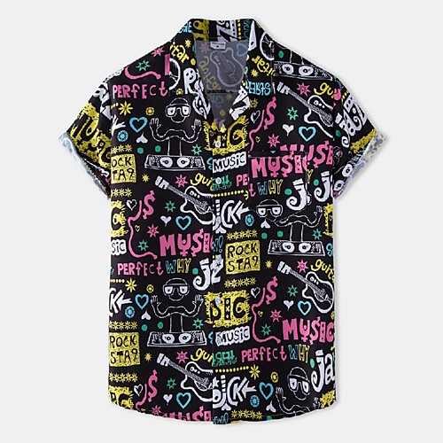 

Men's Shirt Other Prints Letter Animal Print Short Sleeve Daily Tops Beach Boho Black
