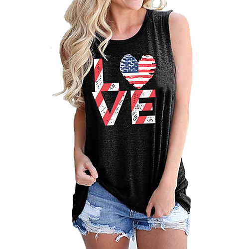 

Women's Independence Day Tank Top T shirt Heart USA American Flag Print U Neck Basic Streetwear Tops Cotton Wine Black Light gray