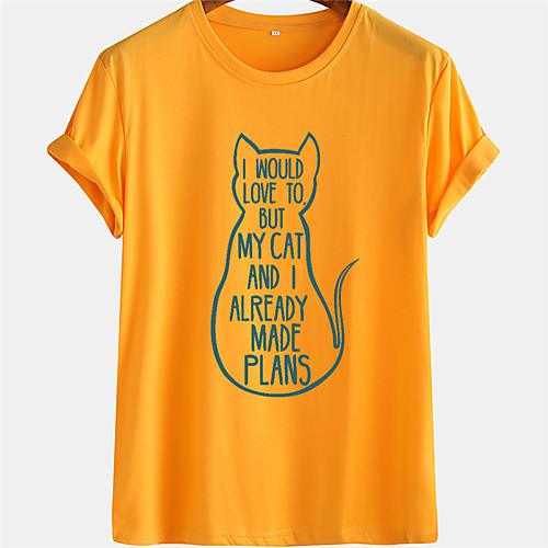 

Men's Unisex Tee T shirt Hot Stamping Cat Graphic Prints Letter Plus Size Short Sleeve Casual Tops 100% Cotton Basic Designer Big and Tall White Black Yellow