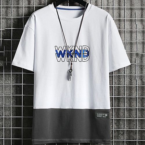 

Men's Unisex Tee T shirt Hot Stamping Color Block Graphic Prints Letter Plus Size Print Short Sleeve Casual Tops Cotton Basic Fashion Designer Big and Tall White Black