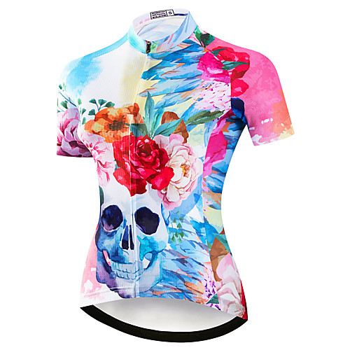 

21Grams Women's Short Sleeve Cycling Jersey Summer Spandex Polyester RedBlue Sugar Skull Tropical Flowers Bike Jersey Top Mountain Bike MTB Road Bike Cycling Quick Dry Moisture Wicking Breathable