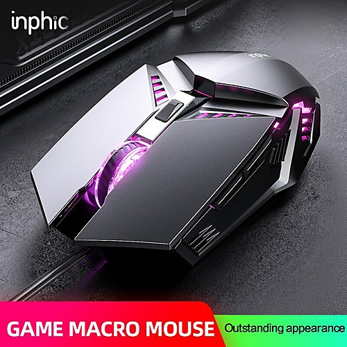 

InPhic Home USB Wired 4800DPI Mute Mouse 6-key Macro Programming Manipulator Feeling E-sports Game Mouse for PC Laptop Notebook